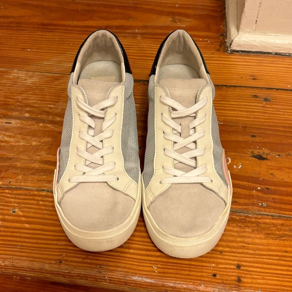 Dolce Vita Womens Zina Multi Mesh Sneakers Size 6.5 White Pink Silver Suede